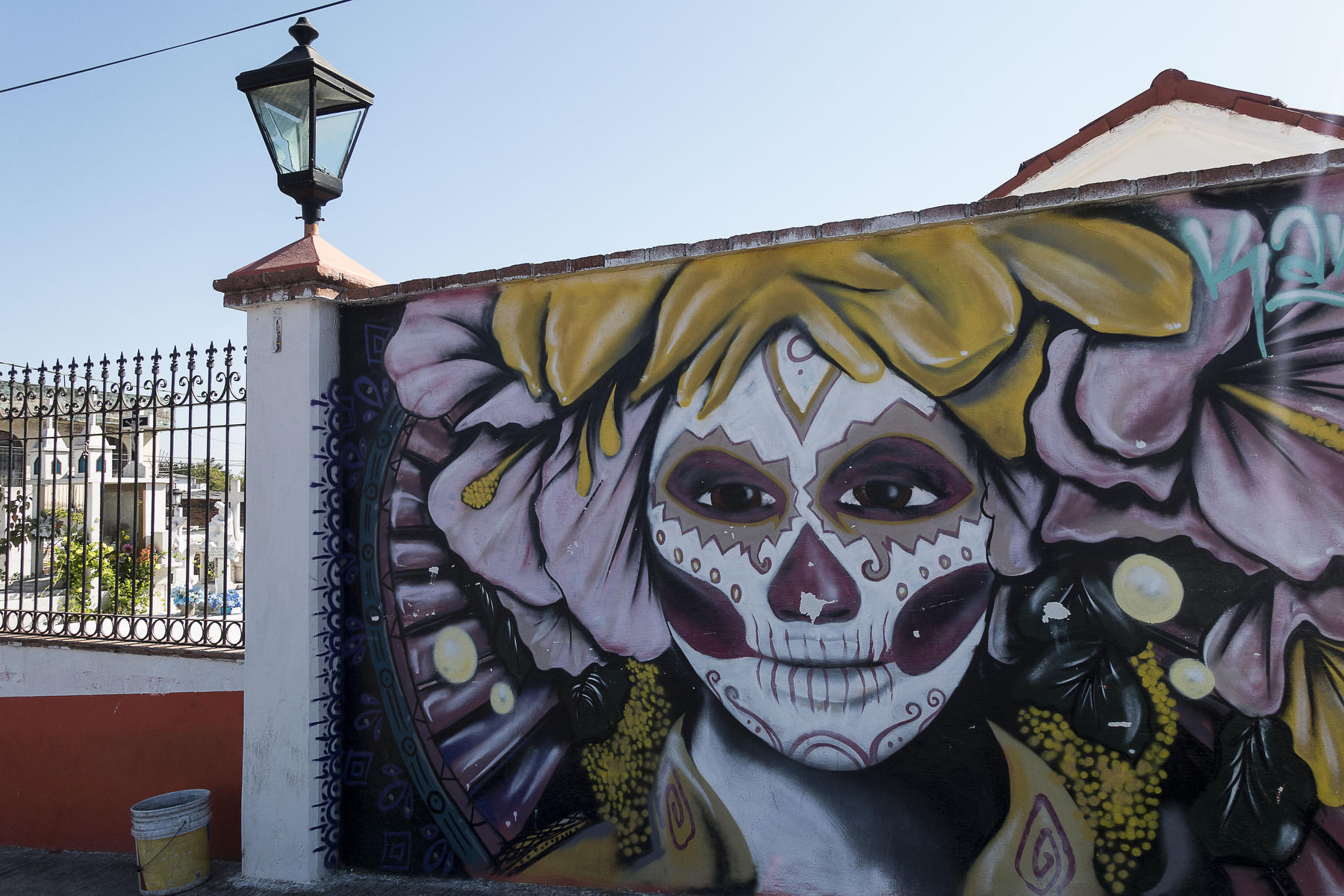 La CATRINA, symbol of The Day of the Dead on the wall of the cemetery.  : PUERTO VALLARTA - Wall Art & Bicycle Tour : Viviane Moos |  Documentary Photographer