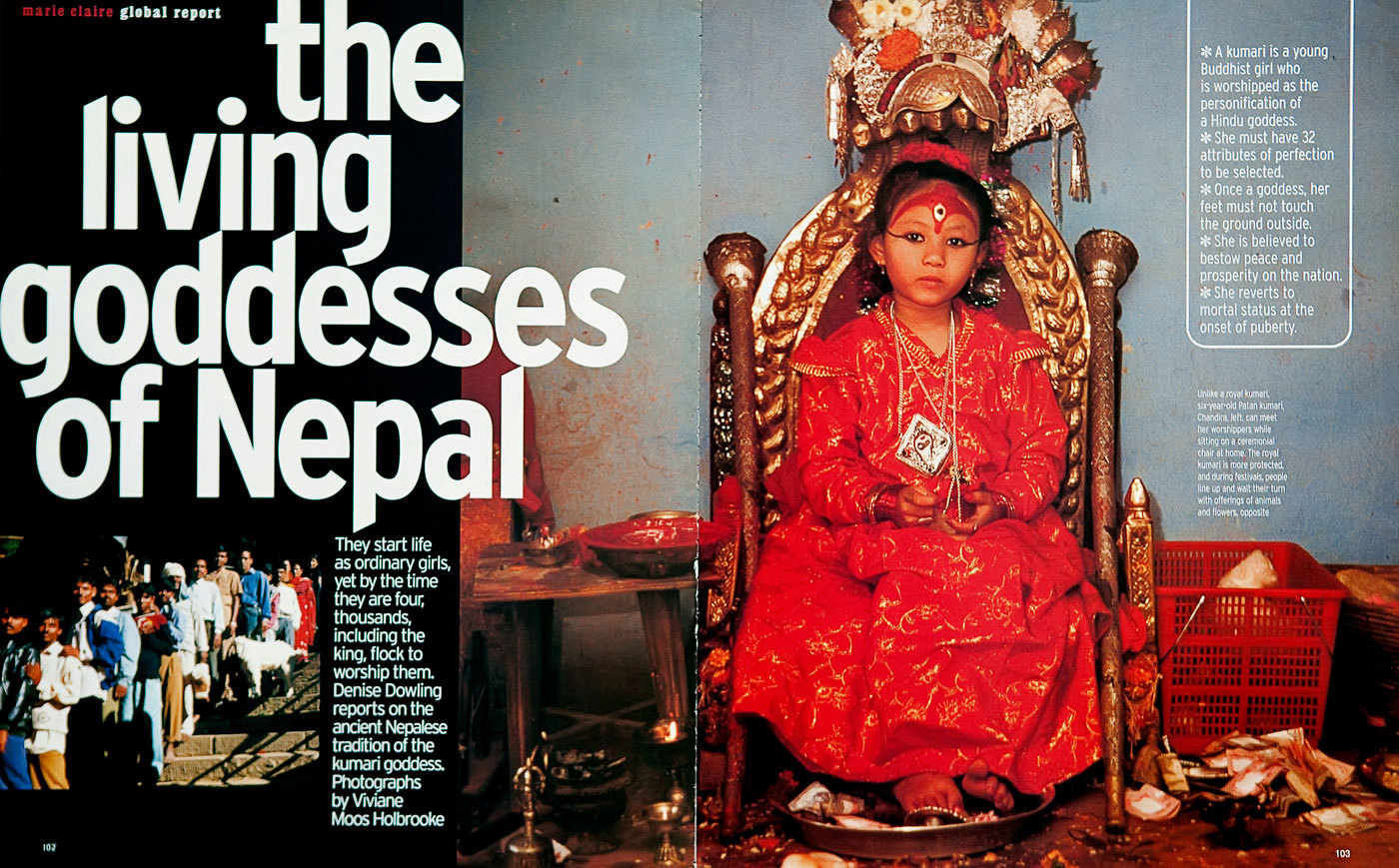 Living Child Goddesses of Nepal. Marie Claire, UK : TEAR SHEETS : Viviane Moos |  Documentary Photographer