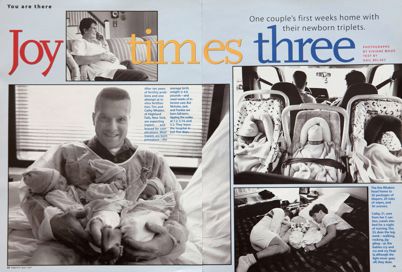 Joy Times Three  with Triplets. Parents Magazine. USA : TEAR SHEETS : Viviane Moos |  Documentary Photographer