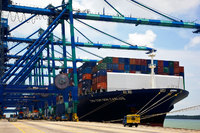 Fully loaded French cargo ship. Westports, one of the top 10 ports in Asia with enhanced fully computerized e-Terminals - © Viviane Moos