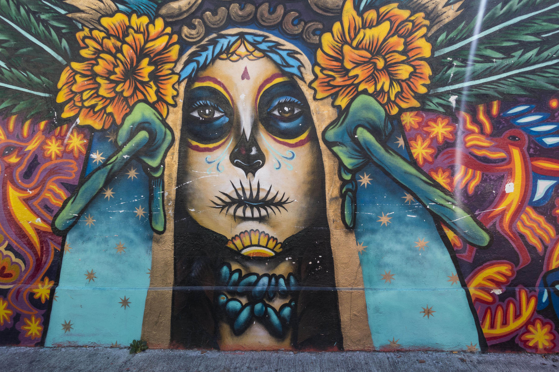 La CATRINA, symbol of The Day of the Dead on the wall of the town cemetery.  : PUERTO VALLARTA - Wall Art & Bicycle Tour : Viviane Moos |  Documentary Photographer