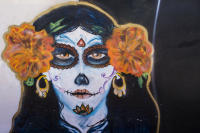 La CATRINA, symbol of The Day of the Dead on the wall of the town cemetery.  - © Viviane Moos