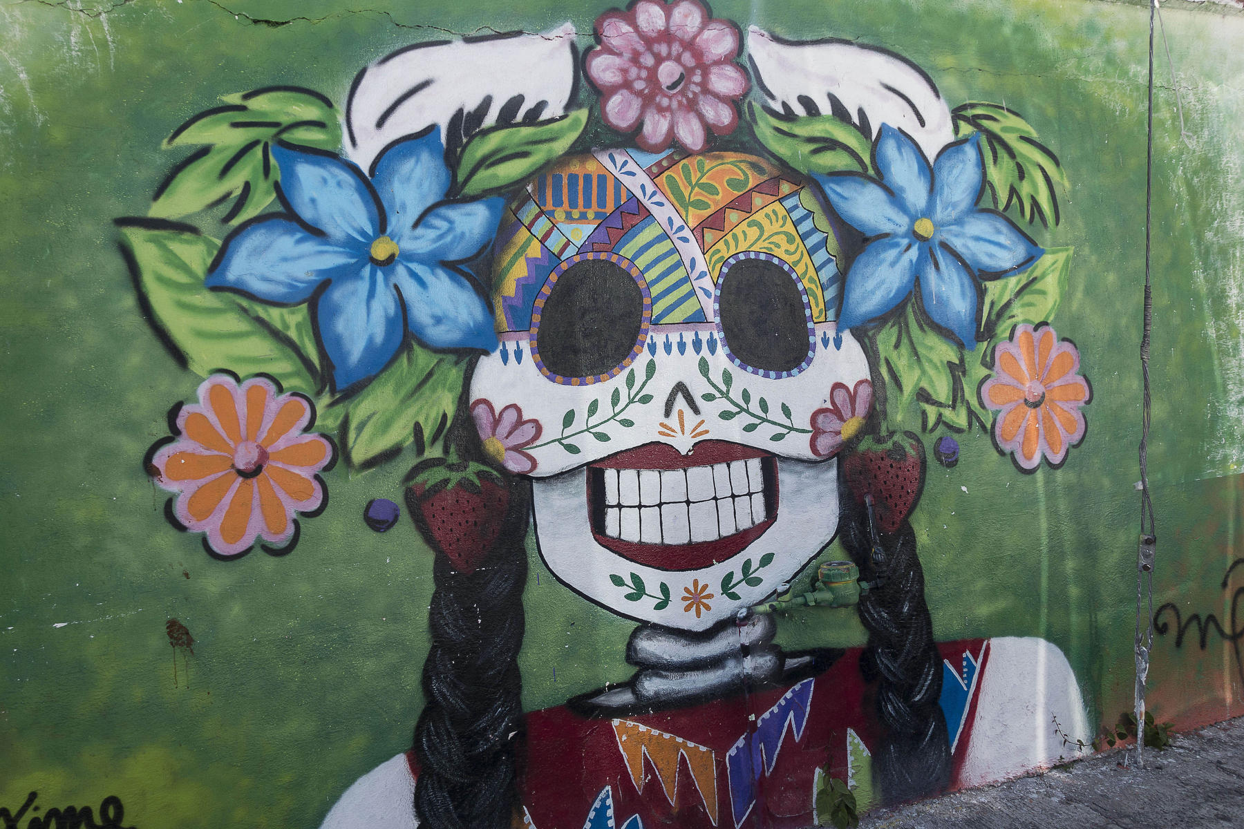 La CATRINA, symbol of The Day of the Dead on the wall of the town cemetery.  : PUERTO VALLARTA - Wall Art & Bicycle Tour : Viviane Moos |  Documentary Photographer